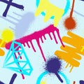 Bright graffiti spray paint seamless pattern. Vector illustration. Vector illustration