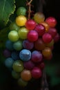 Bright grapes of rainbow colors. Generative AI