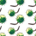 Bright graphic wonderful cute floral herbal autumn green chestnuts pattern