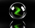Bright green abstract waves in the glass sphere