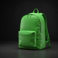 Bright green backpack against a dark background. Features include a large main Royalty Free Stock Photo