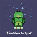 Bright green backpack for travelling illustration on dark background with shine. Royalty Free Stock Photo