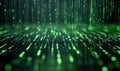 Bright green binary code data streams falling, creating a digital matrix effect and a futuristic aesthetic. Royalty Free Stock Photo