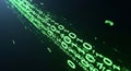 Flowing stream of bright green binary code numerals streams forward across a dark digital background Royalty Free Stock Photo
