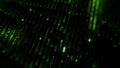 Bright green binary code streams vertically, creating a dynamic digital rain effect. This scene evokes a sense of technology and Royalty Free Stock Photo