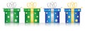 Bright green and blue colourful chistmas presents with silver and gold ribbon, vector illustration