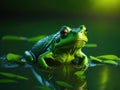 bright green bull frog sitting in a pond. ai generative Royalty Free Stock Photo