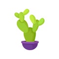 Bright green cactus in purple ceramic pot. Nature element for home interior. Decorative houseplant Royalty Free Stock Photo