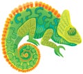 Bright green chameleon vector