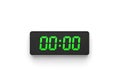 Bright green digital display showing zero time on a sleek black device Royalty Free Stock Photo