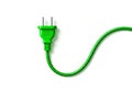 Bright green electrical plug and cord on a white background Royalty Free Stock Photo