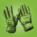 Bright Green Enamel Style Gloves Drawing On Isolated Background