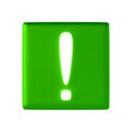 Green exclamation mark symbol on a white background. 3d rendering Royalty Free Stock Photo