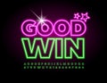 Vector entertainment flyer Good Win. Neon Alphabet set