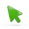 3D Rendered Green Cursor Arrow Icon with Glossy Finish on White Background pointer mouse Royalty Free Stock Photo