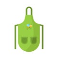 Bright green kitchen apron with drawstrings with two pockets and beautiful bee pattern Royalty Free Stock Photo