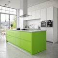 Bright green kitchen counter in minimal space Royalty Free Stock Photo