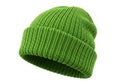 Bright green knitted beanie isolated on white background Royalty Free Stock Photo