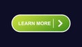 Bright green learn more button with arrow symbol on right side for call to action Royalty Free Stock Photo