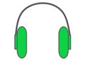 A bright green outline shape of a headphone white backdrop