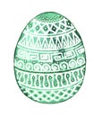 Bright green egg decorated with white geometric ornament Royalty Free Stock Photo