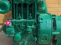 Bright green painted industrial engine