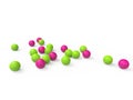 Bright green and pink spheres on white background