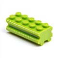 Bright Green Plastic Building Block Toy Close Up Studio Shot Isolated White Background Royalty Free Stock Photo