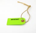 Bright green reminder tag with twine