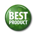 Bright green round button with word `Best Product` and leaves