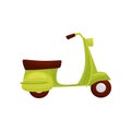 Bright Green Scooter With Brown Seat, Side View. Popular Transport In Vietnam. Motor Vehicle. Flat Vector Design