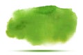 Bright green spring watercolor vector smear stain on white background with realistic paper watercolor texture.