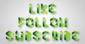 Bright green unique Like Follow Subscribe, vector illustration