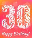 Bright Greeting card Template. Celebrating 30 years birthday. Decorative Font