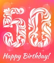 Bright Greeting card Template. Celebrating 50 years birthday. Decorative Font