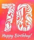 Bright Greeting card Template. Celebrating 70 years birthday. Decorative Font