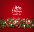 Bright greeting Christmas garland on red