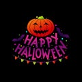 Bright Halloween logo with bats and pumpkin Royalty Free Stock Photo