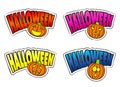 Bright Halloween logo with carved pumpkin in pop art style Royalty Free Stock Photo