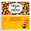 Bright Halloween party invitation design template, horizontal