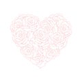 Bright Hand Drawn Floral Heart Symbol Vector Illustration. Pink Roses Isolated on a White. Royalty Free Stock Photo