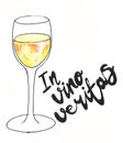 Bright hand drawn watercolor wine design elements in vino veritas - verity in wine. Cheese, olives, glass, lettering