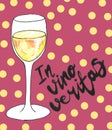 Bright hand drawn watercolor wine design elements in vino veritas - verity in wine. Cheese, olives, glass, lettering