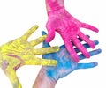 Bright hands. Different colors. Palette of colors