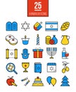 Bright Hanukkah line icons set. Modern Jewish culture symbols