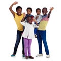 Bright and happy childhood. Studio shot of african children waving against a white background.