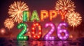Bright Happy 2026 numerals with colorful fireworks Royalty Free Stock Photo