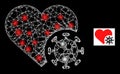 Bright Hatched Heart Infection Mesh Icon with Glare Dots