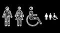 Bright Hatched Toilet Person Symbols with Bright Glare Spots