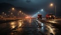 Bright headlights illuminate the dark snowy night on the highway generated by AI Royalty Free Stock Photo